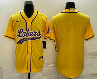Mens Los Angeles Lakers Blank Yellow Cool Base Stitched Baseball Jersey->->NBA Jersey